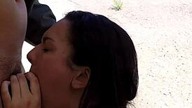 Beautiful Brunette in Stockings Joins Two Blondes for Hot Outdoor Trio