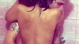 Look at this otaku couple bathing and showing their small tits!