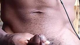 Stroking Big Black Cock, Cum on the Floor