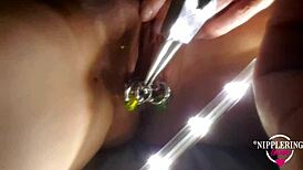 Nippleringlover So Thrilled With Multiple Rings in Stretched Pussy Lips!