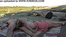 French teacher gives amateur blowjob on nude beach to stranger.