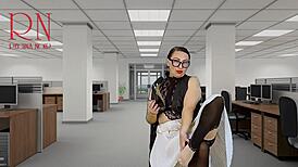 naked secretary flirts with boss, flashing pussy and tits at work
