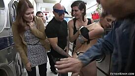 babe fisted and fucked at laundromat with bdsm domination