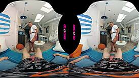 Chubby brunette rides cowgirl in group pov scene