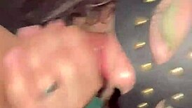 I give a wet blowjob and he cums all over my big tits!