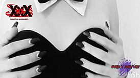 Andy, hot in her Playboy bunny outfit, sucks the massive cock.