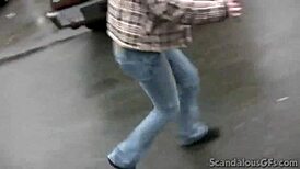 Teen slut sucks cock in public bathroom, oh my god, so daring!