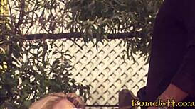 big boobed blonde babe enjoys outdoor fun on the porch with friends