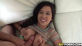 Slutty brunette teen gets intensely fucked in POV style.