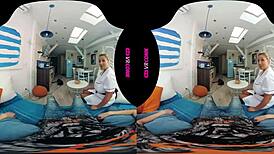 Chubby brunette rides cowgirl in group pov scene