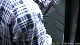 Teen slut sucks cock in public bathroom, oh my god, so daring!