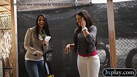 brunette hot babe persuaded to show tits while nude