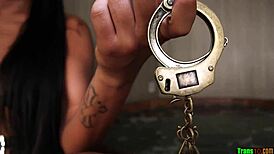 Naughty Shemale Cop Rips Clothes To Masturbate In Heels