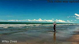 wife dares to play nude football on a public clothed beach