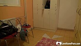 Tattooed brunette's steamy shower turns seductive