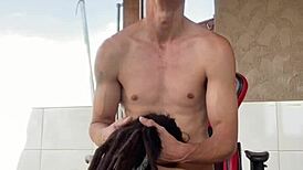 Tattooed teen bent over for doggystyle blowjob