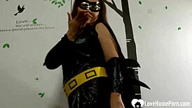 Masked babe gives him a blowjob in pov