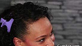 Beauty swallows cum load