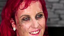 Beauty swallows cum load