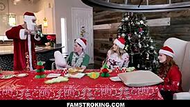 Famstroking - holiday family foursome during dinner - charlotte sins summer hart