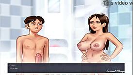 Stepsister gives blowjob in shower during summertime saga