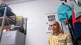 Busty Blonde Teen Deliberately Gets Caught Spying In Office And Busted By Police Officer.