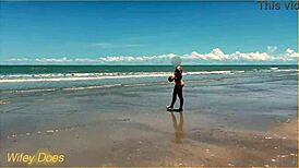 wife dares to play nude football on a public clothed beach