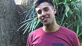 Yo, I'm turning this Latino gay teen into my personal sex servant outdoors.