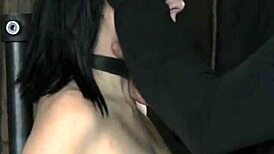 Submissive bound in stockings endures rough whipping and spanking