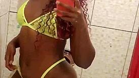 latina in lingerie shows natural tits at outdoor party