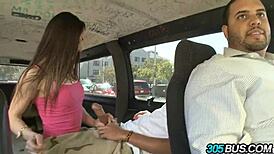 slim teen 18+ slut fucks for cash on the bus