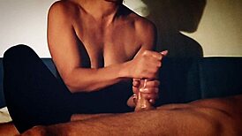 Milf gives intense sensual handjob to monster cock