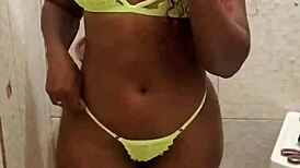 latina in lingerie shows natural tits at outdoor party