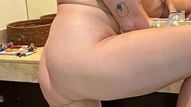 Avril steps into the shower, bending over for a standing doggy creampie fuck in the bathroom