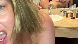 Avril steps into the shower, bending over for a standing doggy creampie fuck in the bathroom