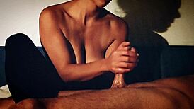 Milf gives intense sensual handjob to monster cock