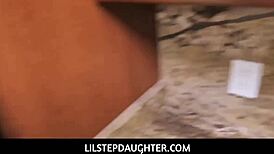 Tiny Asian Teen Ember Snow Fucked by White Stepdad for Cash in Kitchen POV