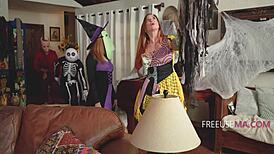Mischievous trio FUCKS stepmom on HALLOWEEN