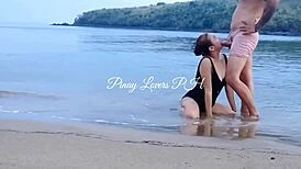 amateur couple gets naughty with public sex on sunny beach