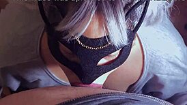 On Halloween, Miari Mayas swallowed after a blowjob with her big tits and ass