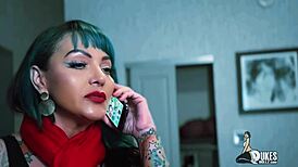 Hot Tattooed Latina Screws Dukes Dollz Sex Toy in Wild Scene