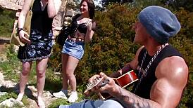 Two Walking but Muna Collects a Hard Mushroom in Outdoor European Action