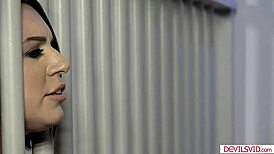 Busty prisoner sucks and gets fucked by guard