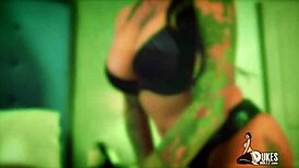 Hot Tattooed Latina Screws Dukes Dollz Sex Toy in Wild Scene