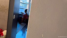 I stroke my dick next door late at night.