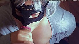 On Halloween, Miari Mayas swallowed after a blowjob with her big tits and ass