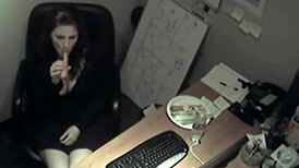 secretary at work rubbing her tits and fingering her pussy to orgasm