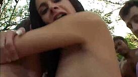 Czech Lucy Lee Bent Over in Wild Outdoor Gangbang Group Action