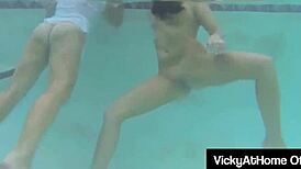 horny divas vicky vette and teal conrad playing nude in the pool