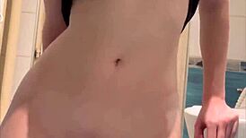 Petite girl masturbating solo with dildo, reaching cute orgasm